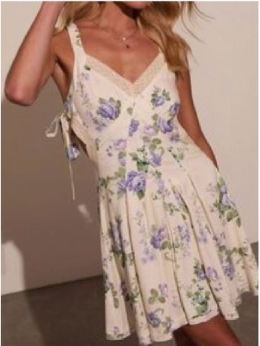 Vici Ivory Mini Dress with Lavender Floral Print